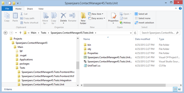 File Explorer Showing the new Unit Test Projects