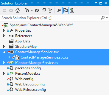 Solution Explorer showing the service files