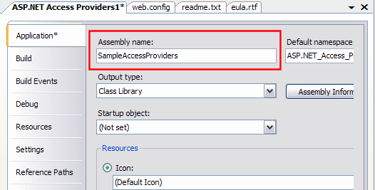 The Project Properties Dialog with the changed Assembly Name