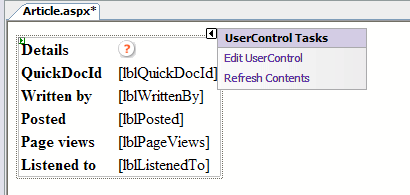 The Article Detils Control Hosted in a Page