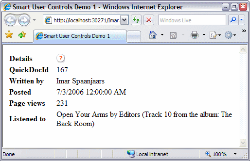 The Host Page Showing the Contenrts of the User Control
