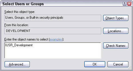 The Select Users or Groups dialog allows you to add individual user accounts or groups