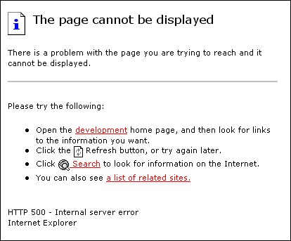 An HTTP 500 Error as Displayed in Internet Explorer with Friendly Errors Turned On