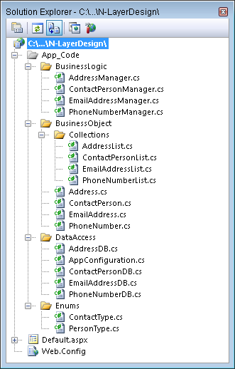The Solution Explorer of the Contact Manager Application Version 1.0