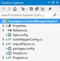 Solution Explorer for the Spaanjaars.ContactManager.Import application