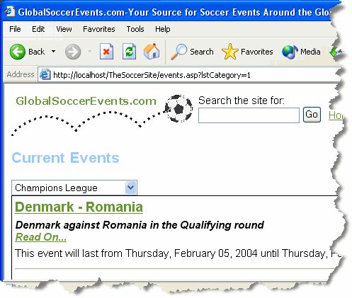 The Search Box embedded in the Events page