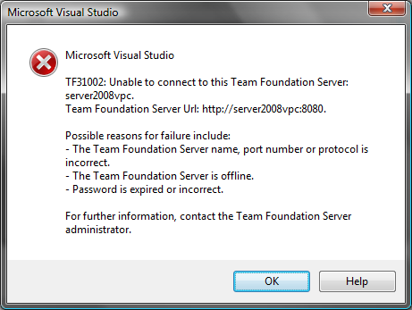 TF31002: Unable to connect to this Team Foundation Server