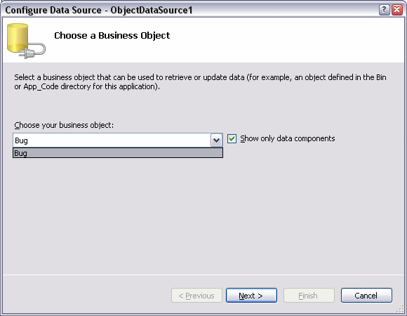 Data Source Wizard with the Bug Class