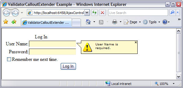 The Login Control with a ValidatorCalloutExtender