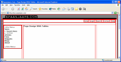 Site Design With Nested Tables (click to view a larger image)