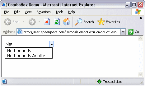 The Combox Control with the list limited to those countries starting with Net